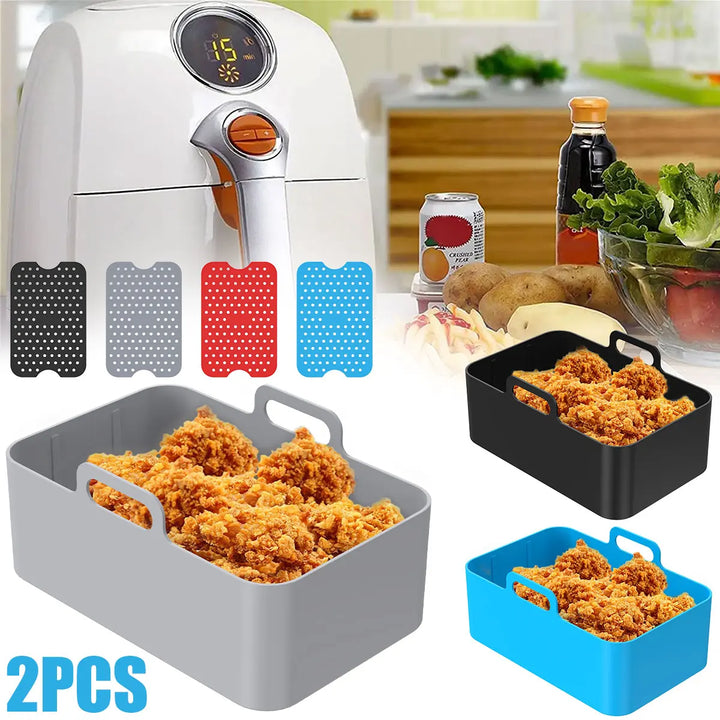 2Pcs Reusable Airfryer Pan Liner Air Fryer Silicone Pot Silicone Air Fryer Oven Baking Tray Food Safe Non Stick Air Fryer Basket