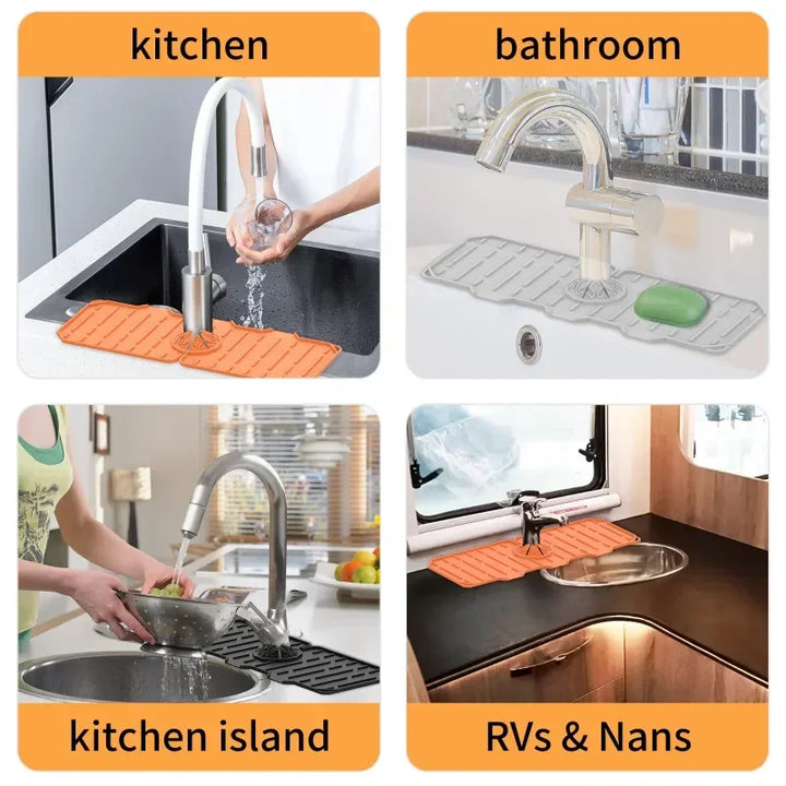 Kitchen Silicone Faucet Mat For Sink Sponge Drain Rack Foldable Sink Mat Faucet Splash Catcher Bathroom Countertop Protector Mat