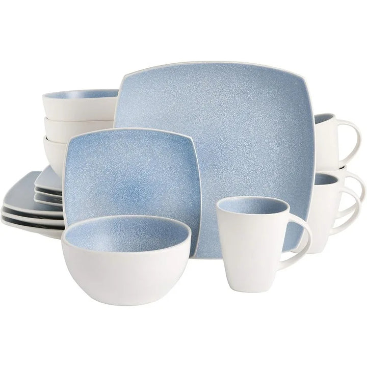 Square Reactive Glaze Stoneware Dinnerware Set, Service for 4 (16pc), Red/White