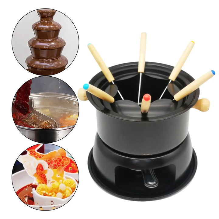 Mini Fondue Maker Set Easy Clean Kitchen Tools with 6 Forks Removable Melting Pot Hot Pot for Chocolate Home Ice Cream Sauces