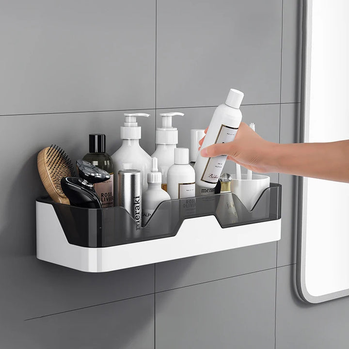 New Bathroom Shelf Organizer Shower Storage Rack Black Corner Shelves Wall Mounted Aluminum Toilet Shampoo Holder No Drill