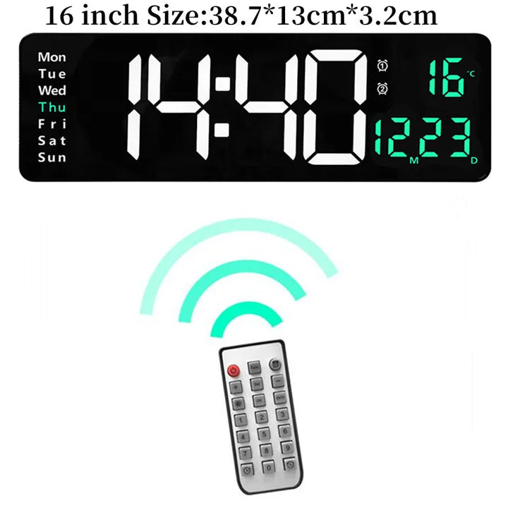 Large Digital Wall Clock Temp Date Week Display Remote Control Power Off Memory Table Clock Wall-mounted Dual Alarms LED Clocks