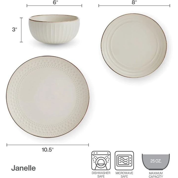 Cream Dish Service for 4 Kitchen Tableware Set of Plates Janelle 12 Piece Dinnerware Set Ceramic Dishes to Eat Plate Dinner Sets