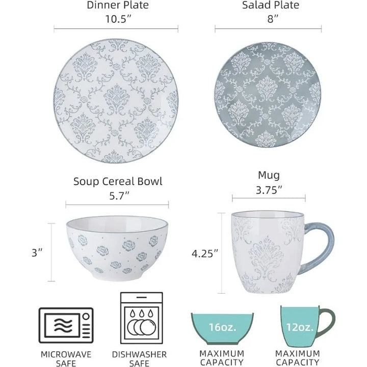 16-pieces Dinnerware Sets Ceramic Dish Set, Plates and Bowls Sets, Turquoise Dish Set for 4, Stackble, 16pcs Bowl and plate set