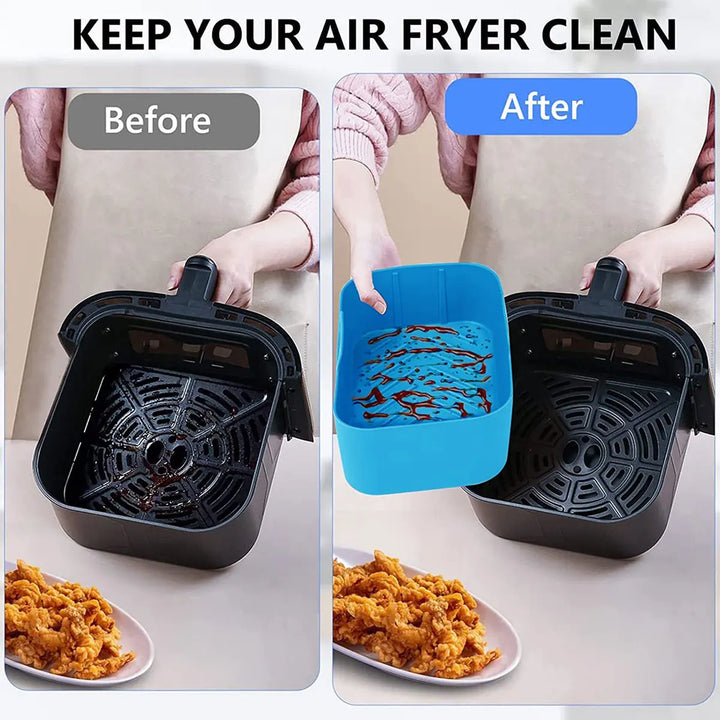 2Pcs Reusable Airfryer Pan Liner Air Fryer Silicone Pot Silicone Air Fryer Oven Baking Tray Food Safe Non Stick Air Fryer Basket