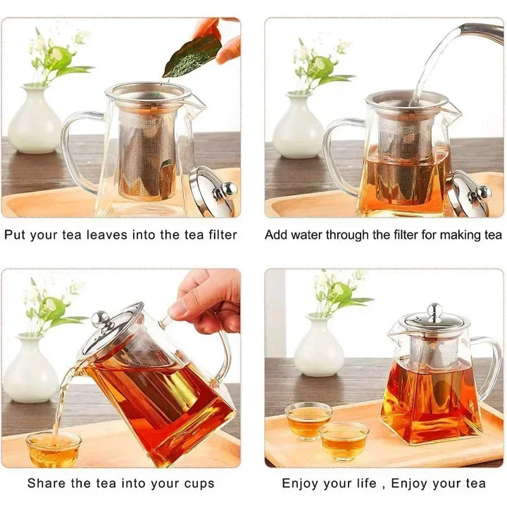 550/750/950ML Tea Infusers Stainless Steel Infuser Bottle Heat Resistant Glass Teapot Household Teaware Tea Infuser Clear Kettle