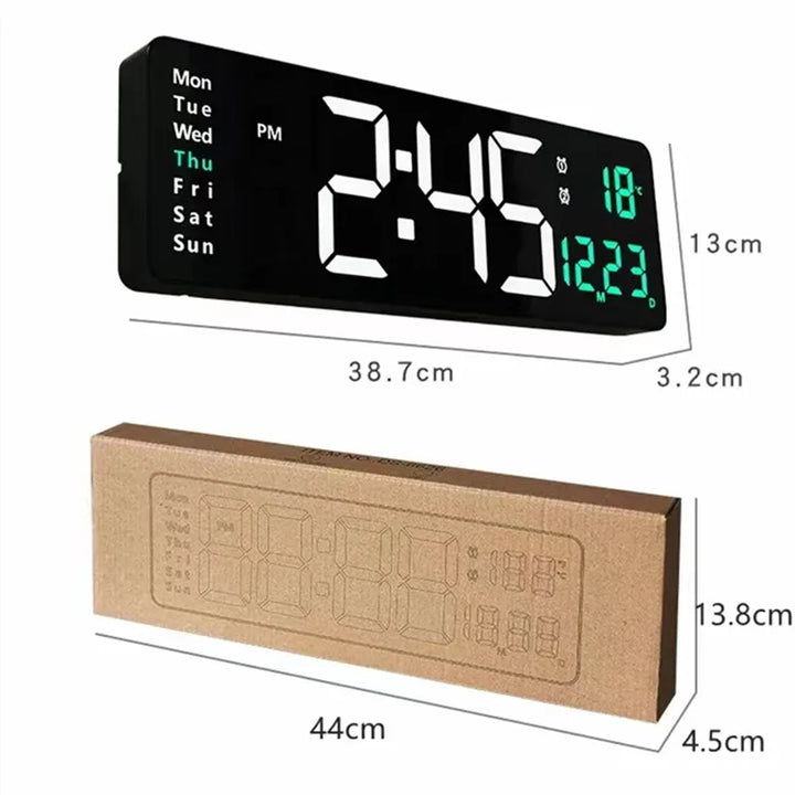 Large Digital Wall Clock Temp Date Week Display Remote Control Power Off Memory Table Clock Wall-mounted Dual Alarms LED Clocks