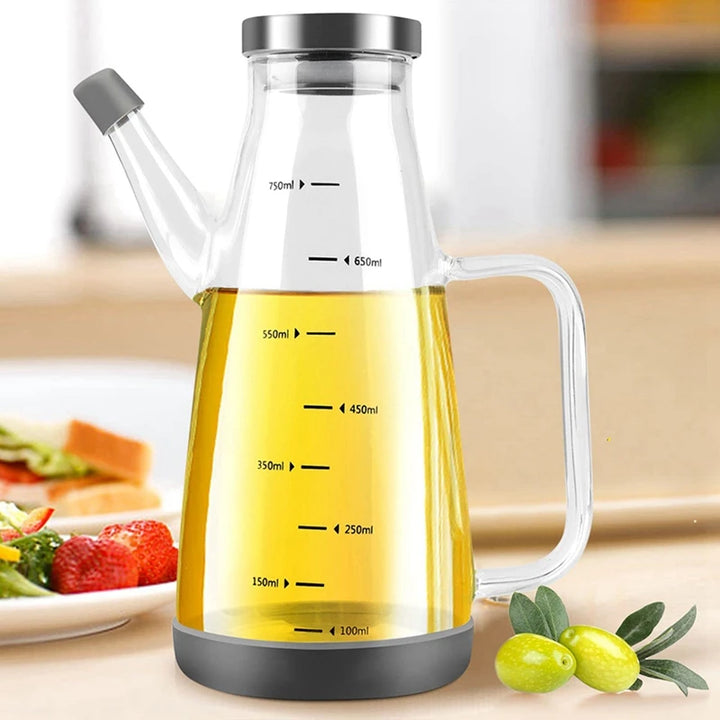 Large High Borosilicate Glass Oil Bottle For Cooking,25Floz Oil And Vinegar Dispenser Cruet With Non-Slip Silicone Base