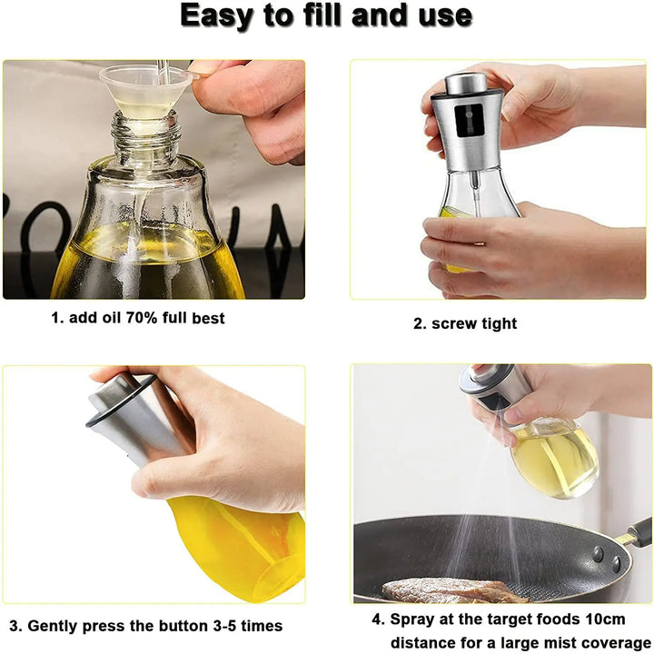 200ML Stainless Steel Spray Olive Edible Oil Glass Bottle BBQ Baking Salad Cooking Tools Condiments Dispenser Kitchen Supplies