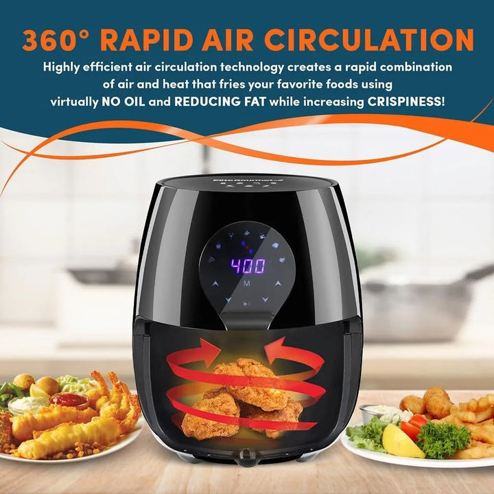 Digital 5.3Qt Hot Air Fryer 7 Menu Functions 1350W Oil-Less Healthy Cooker, Timer & Temperature Controls