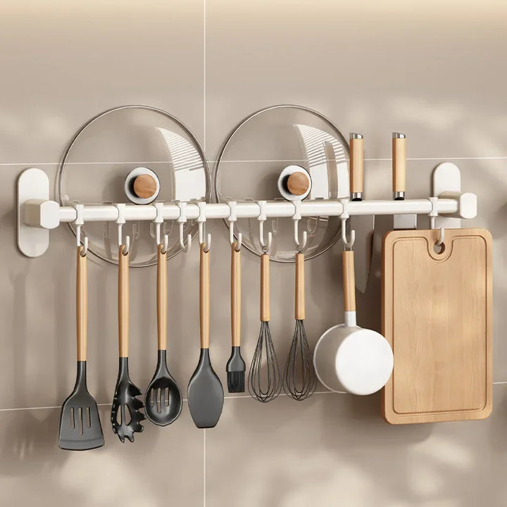 Space Aluminum Kitchen Hook Hanging Rod Without Punching Storage Shelf Wall Mounted Spoon Shovel Row Hook Hanging Rack