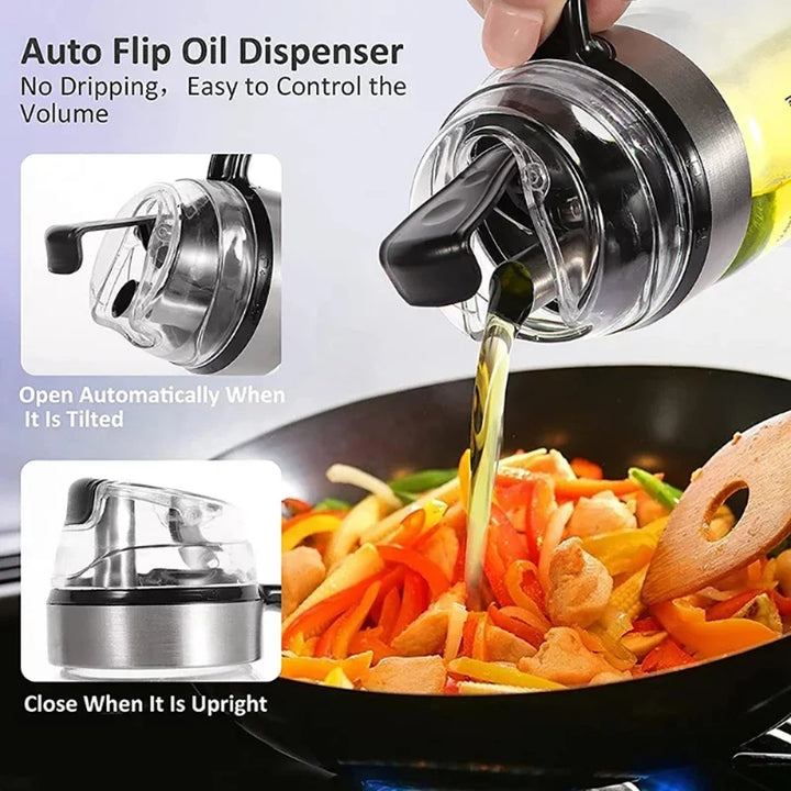 Automatic opening and closing glass oil jug oil bottle oil vinegar bottle for kitchen leak-proof measurable seasoning juice jug