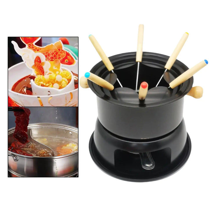 Mini Fondue Maker Set Easy Clean Kitchen Tools with 6 Forks Removable Melting Pot Hot Pot for Chocolate Home Ice Cream Sauces