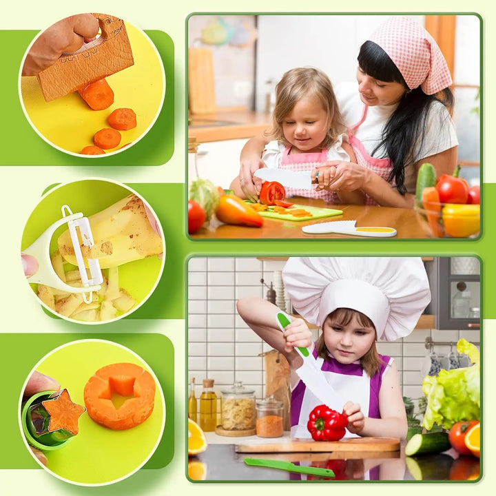 13 Pcs Montessori Kitchen Tools for Toddlers-Kids Cooking Sets Safe for Real Cooking Toddler Crinkle Cutter Kids Cutting Board