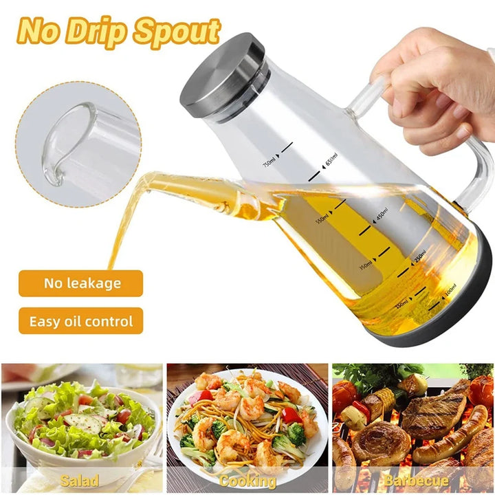 Large High Borosilicate Glass Oil Bottle For Cooking,25Floz Oil And Vinegar Dispenser Cruet With Non-Slip Silicone Base