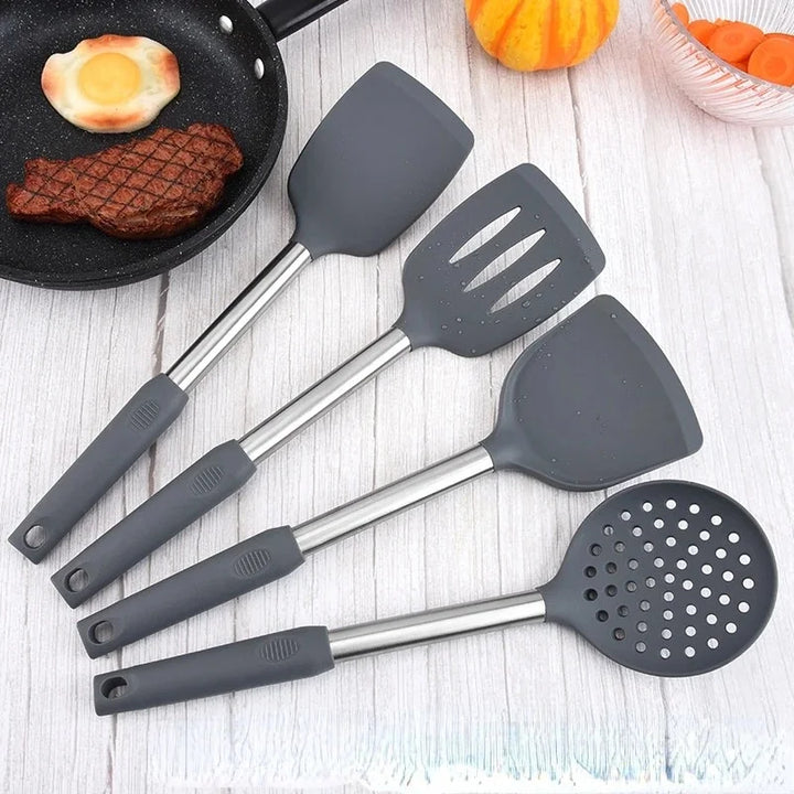 12PCS 360 Degree Rotating Base Cooking Tool Sets Non-toxic Baking Kitchen Utensils Silicone Shovel Spoon Scraper Brush Turner