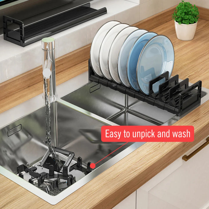 40cm Dish Bowl Drying Rack Drainer Kitchen Tableware Holder Adjustable Utensil Storage Shelf Organizer Countertop Drawer Rack