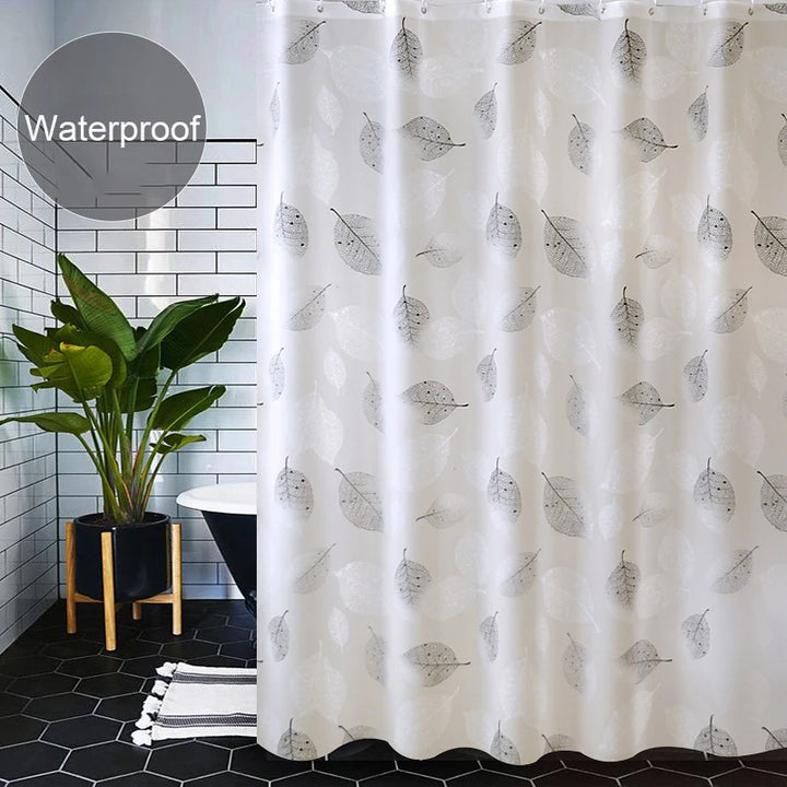 Bathroom Shower Curtains PEVA Waterproof Thickening Bath Curtain With Hooks Rustproof Metal Grommets Leaf Pattern Shower Curtain