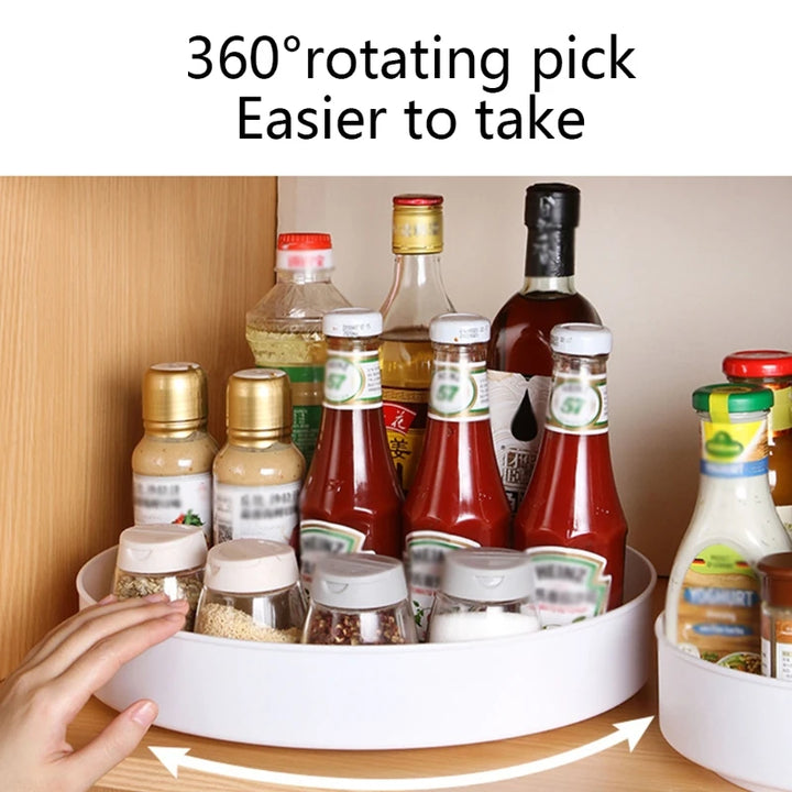 360 Degree Rotating Cabinet Organizer Kitchen Bathroom Cosmetic Turntable Storage Tray Non-Slip Spice Round Rack Plate