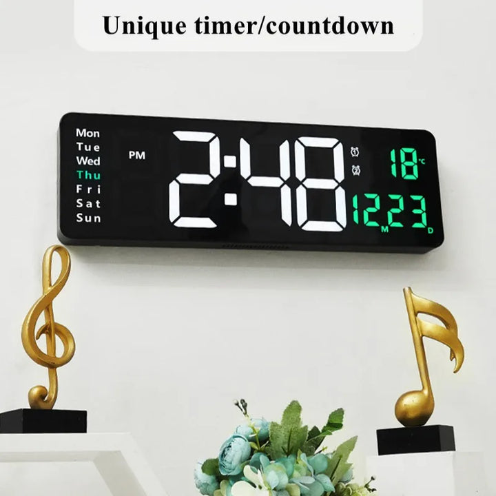 Large Digital Wall Clock Temp Date Week Display Remote Control Power Off Memory Table Clock Wall-mounted Dual Alarms LED Clocks