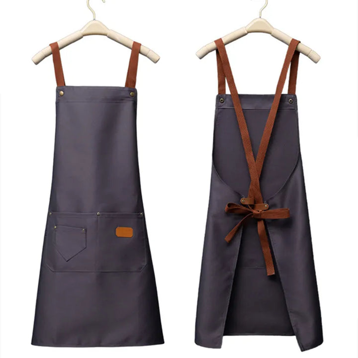 Customized Embroidery Brand Logo Waterproof Signature  Kitchen Aprons Home Chef Baking Clothes With Pockets Adult Bib Waist Bag