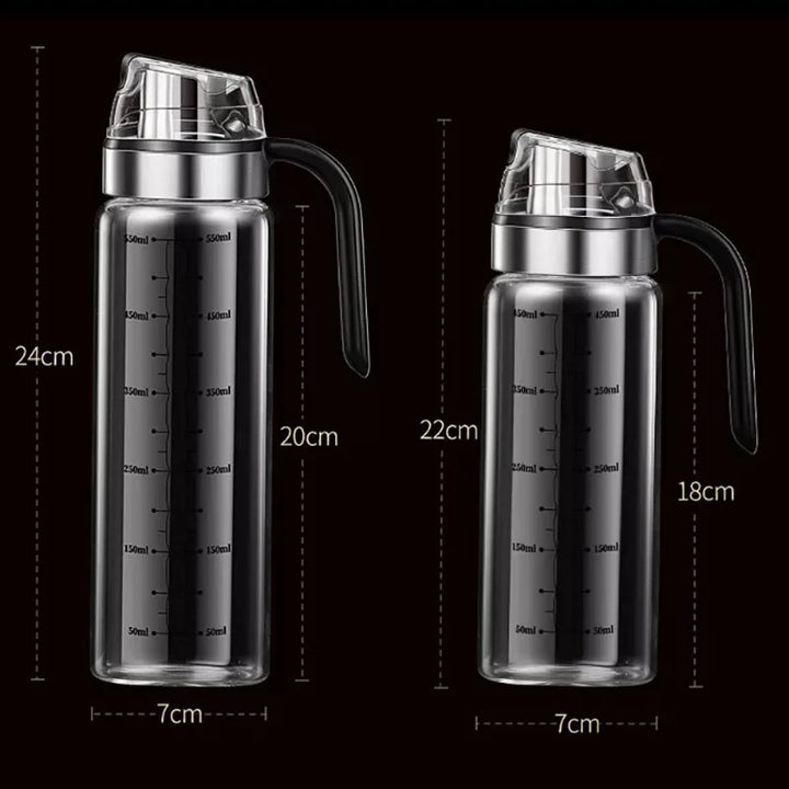 Automatic opening and closing glass oil jug oil bottle oil vinegar bottle for kitchen leak-proof measurable seasoning juice jug