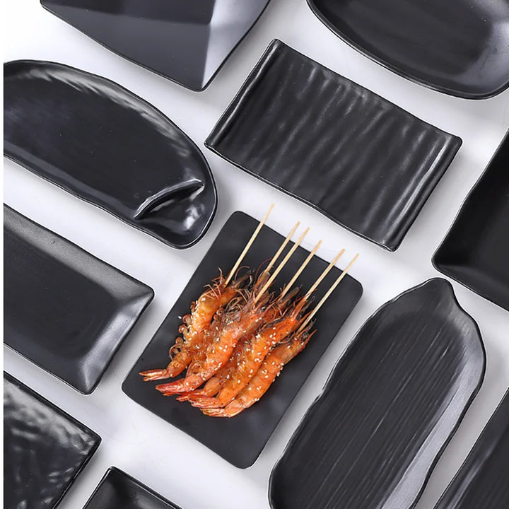 Melamine Imitation Porcelain Tableware, Japanese Frosted Black Plate, Barbecue, Sushi Appetizer, Decorative Kitchen Utensils