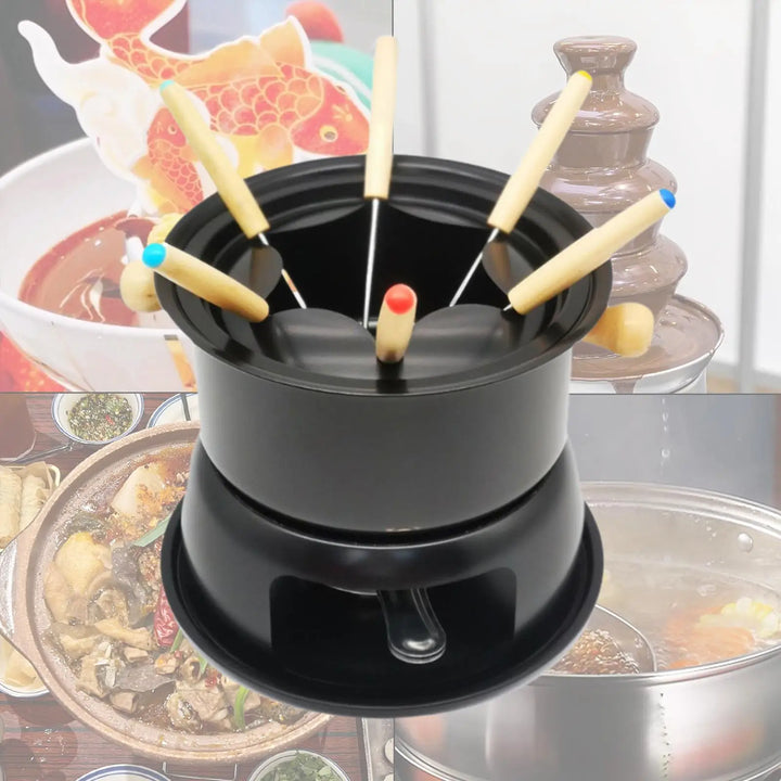 Mini Fondue Maker Set Easy Clean Kitchen Tools with 6 Forks Removable Melting Pot Hot Pot for Chocolate Home Ice Cream Sauces