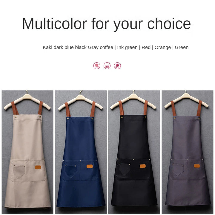 Customized Embroidery Brand Logo Waterproof Signature  Kitchen Aprons Home Chef Baking Clothes With Pockets Adult Bib Waist Bag