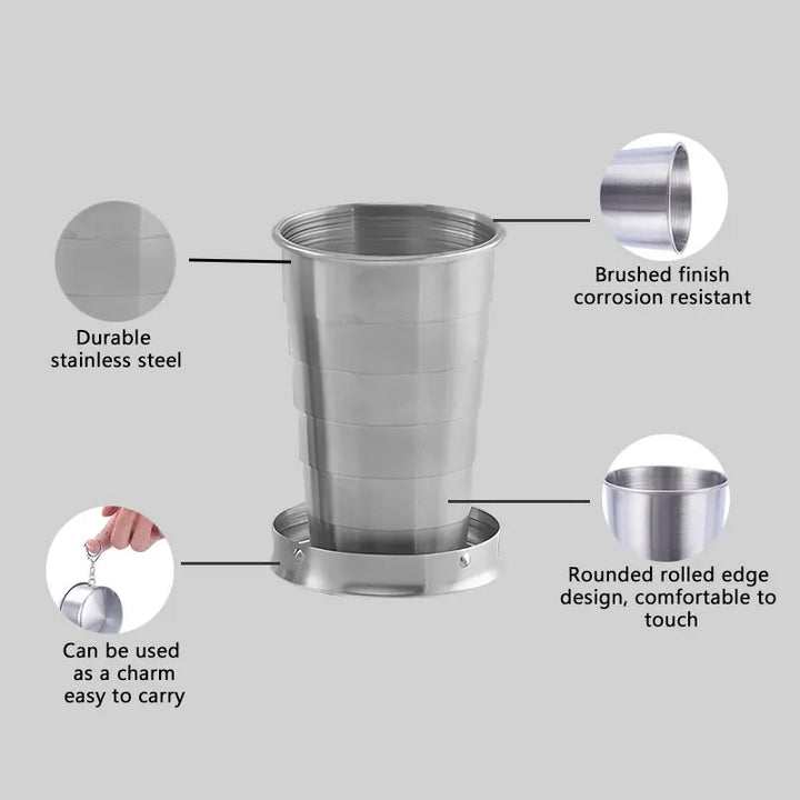 Stainless Steel Folding Cup Portable Outdoor Travel Camping Telescopic Cup Ourdoor Foldable Drinkware 75ml/150ml/250ml