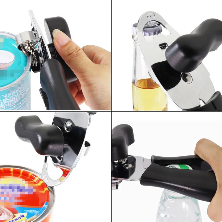 Stainless Steel Four-in-One Opener: Manual Can Opener, Screw Cap Bottle Opener, Multifunctional Kitchen Tool