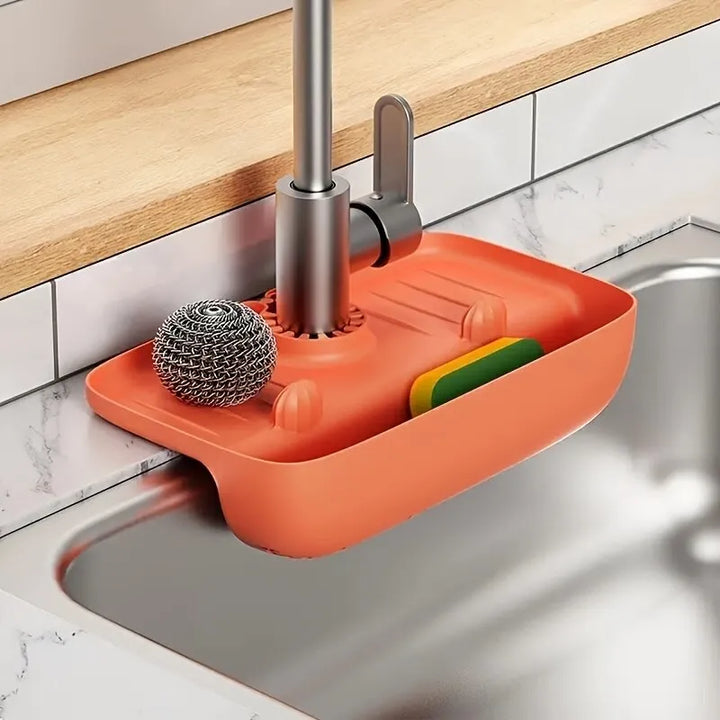 Household Silicone Sink Drain Rack Faucet Splash Proof Drain Rack Water Collecting Pad Sponge Rag Steel Wool Gadget Storage Box