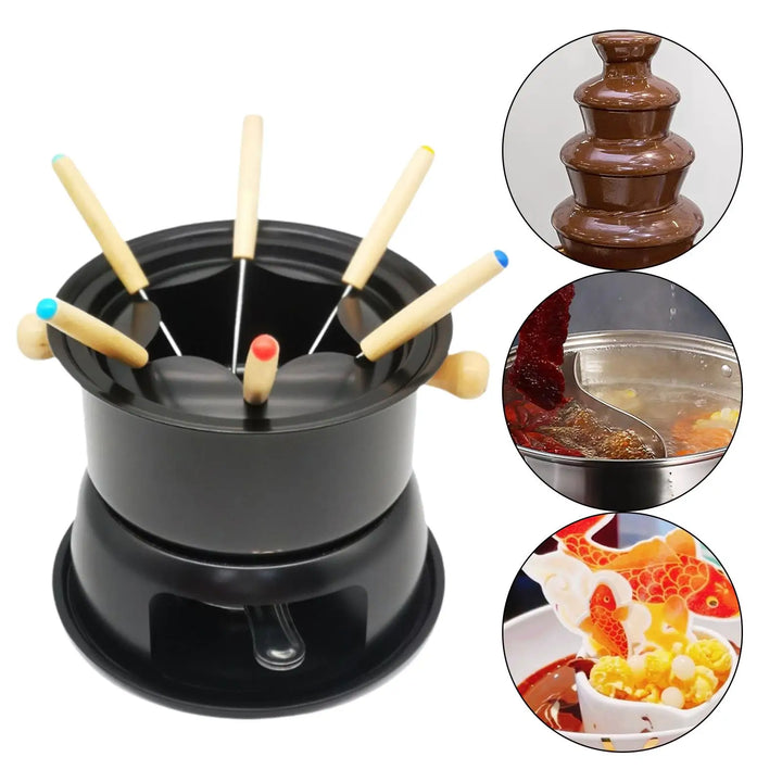 Mini Fondue Maker Set Easy Clean Kitchen Tools with 6 Forks Removable Melting Pot Hot Pot for Chocolate Home Ice Cream Sauces