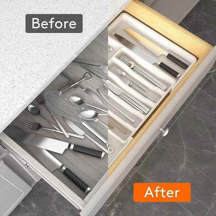 1PCS Expandable Utensil Tray,Knives and forks Plastic Storage box, Silver Case