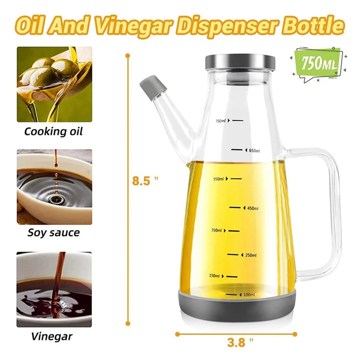 Large High Borosilicate Glass Oil Bottle For Cooking,25Floz Oil And Vinegar Dispenser Cruet With Non-Slip Silicone Base